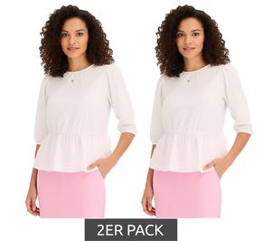 2-Pack Women's Summer Blouse, Round Neck with 3/4 Sleeves and Peplum, Cotton Blouse 920934 White