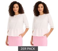2-Pack Women's Summer Blouse, Round Neck with 3/4 Sleeves and Peplum, Cotton Blouse 920934 White