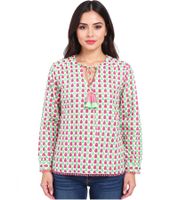Blusa estiva da donna ZWILLINGSHERZ con motivo a gocce, in cotone a maniche lunghe 33217, rosa, verde o blu