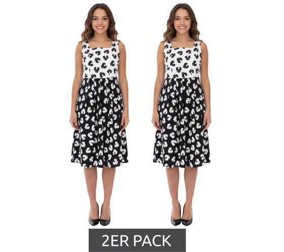 2-Pack Women's Summer Dress with Graphic Print, Sleeveless Cotton Midi Dress 948746 White/Black