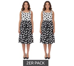 2-Pack Women's Summer Dress with Graphic Print, Sleeveless Cotton Midi Dress 948746 White/Black