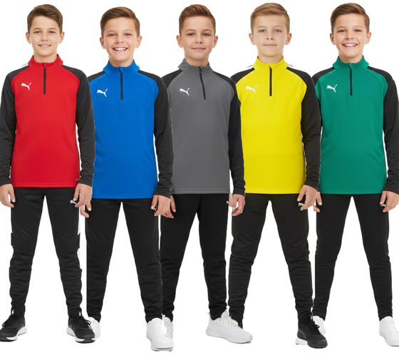 PUMA Teamliga 1/4 Zip Top Kids' Sweatshirt Sustainable Training Shirt with dryCELL Sport Shirt 657237 Red, Blue, Gray, Yellow, or Green