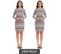 2-Pack Aniston CASUAL Women's Midi Dress with All-Over Print, Long-Sleeved Dress with Back Cutout 86478136 Green/Violet