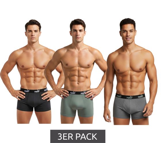 3-Pack PUMA Basic Boxer Shorts for Men, Cotton Underwear 100003547 001 Black/Grey Melange/Green