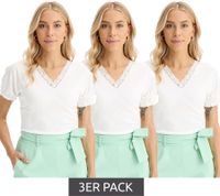 3-Pack Women's Short-Sleeve T-Shirt with Decorative Elements 944192 White