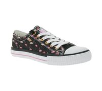 BRITISH KNIGHTS Master Lo Women's Low-Top Sneakers with Flamingo Print, Canvas Lace-Up Shoes B49-3721-01 Black