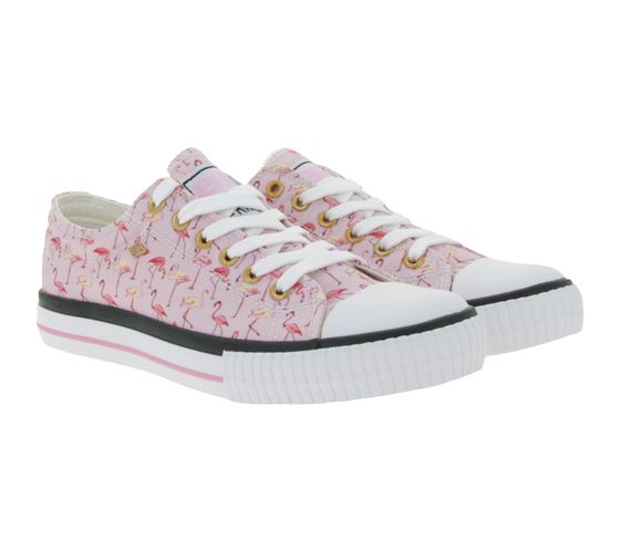 BRITISH KNIGHTS Master Lo Women's Low-Top Sneakers with Flamingo Print Lace-Up Canvas Shoes B49-3721-02 White