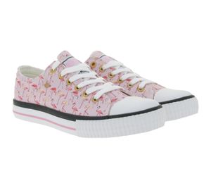 BRITISH KNIGHTS Master Lo Women's Low-Top Sneakers with Flamingo Print Lace-Up Canvas Shoes B49-3721-02 White