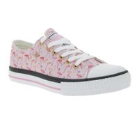 BRITISH KNIGHTS Master Lo Women's Low-Top Sneakers with Flamingo Print Lace-Up Canvas Shoes B49-3721-02 White