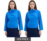2-Pack Women's Cotton Poplin Blouse with Waterfall Neckline, Everyday Blouse 925072 Blue