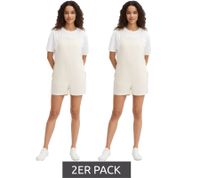 2-Pack Women's Short Jumpsuit with Lace-Up Sides in Lightweight Linen Blend - Summer Suit 959903 Beige