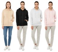 ZWILLINGSHERZ Women's Hooded Zip-Up Hoodie with Pockets 46094 Gray, Beige, Pink, or Black
