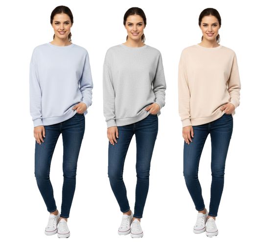 ZWILLINGSHERZ Women's Sweater, Simple Winter Pullover with Crew Neck, 46092, Gray, Beige, or Light Blue