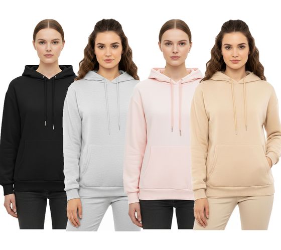 ZWILLINGSHERZ Hoodie Damen Sweat-Pullover Kapuzenpullover mit Tasche 46093 Rosa, Grau, Beige oder Schwarz