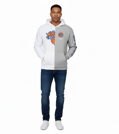 Hollister x NBA New York Knicks Men's Hoodie with Team Logo Print, Cotton Pullover 322-221-1590-105, Gray/White