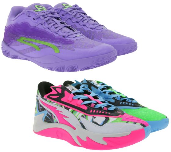 Dynamische PUMA Scoot Zero II NBA 2K oder Stewie 3 Lace Em Up Herren Basketball-Schuhe mit NITRO FOAM und PWRTAPE Damen Hallen-Schuhe Bunt oder Violett
