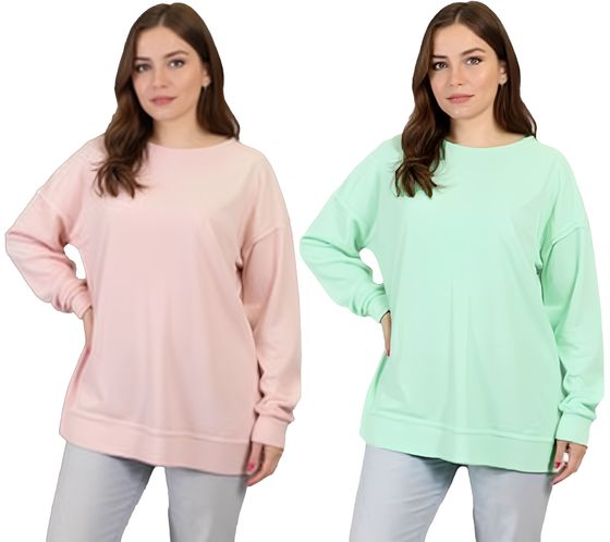 ZEGY Damen Sweatshirt schlichter Baumwoll-Pullover Rundhals-Pulli Sweater 1070 in Mint-Grün oder Rosa