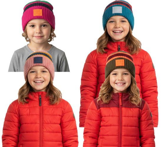 Ziener Kinder Mützen Beanies Indri Mütze mit Streifen und Umschlag Strick-Mütze Blau, Pink, Braun oder Blau