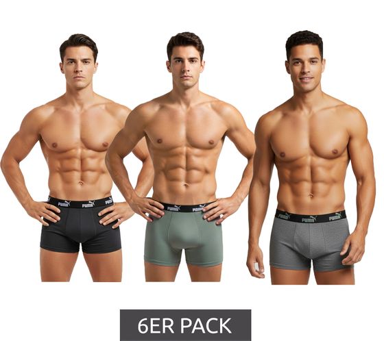 6er Pack PUMA Basic Boxer Herren Boxer-Shorts Baumwoll-Unterhose Unterwäsche 100003547 001 Schwarz/Grau-meliert/Grün
