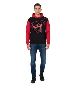 Hollister X NBA Chicago Bulls Men's Hoodie with Large Chicago Bulls Logo Print, Cotton Pullover 322-221-1590-905 Black/Red