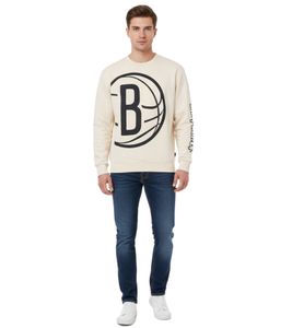 Hollister X NBA Brooklyn Nets Herren Sweatshirt Baumwoll-Sweater mit Brooklyn Nets Logo Langarm-Shirt 322-224-0042-178 Beige