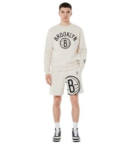 Hollister X NBA Brooklyn Nets Sweat-Shorts mit Team-Logo-Print Sport-Hose Baumwoll-Hose 328-278-0257-401 Beige