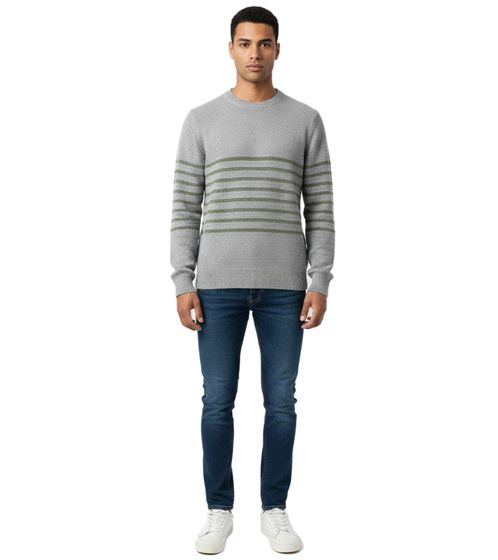 Elegante maglione a righe da uomo ESPRIT, girocollo, in cotone, grigio