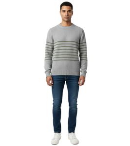 Elegante maglione a righe da uomo ESPRIT, girocollo, in cotone, grigio