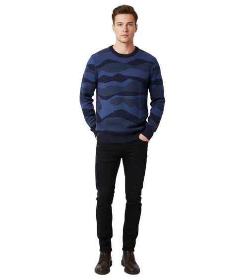 Pull ESPRIT pour homme, en maille à motif vagues, col rond, 100 % coton, bleu