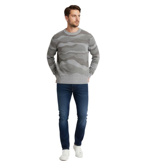 Pull ESPRIT pour homme, élégant, en maille, motif vagues, col rond, 100 % coton, gris