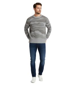 Pull ESPRIT pour homme, élégant, en maille, motif vagues, col rond, 100 % coton, gris
