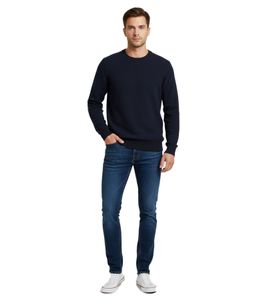 Pull en maille ESPRIT pour homme, col rond, 100 % coton, bleu foncé