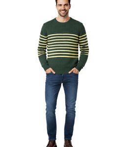 Stylischer ESPRIT Herren Strick-Pullover mit Streifen Rundhals-Sweater Baumwoll-Pullover Grün