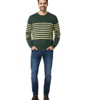 Stylischer ESPRIT Herren Strick-Pullover mit Streifen Rundhals-Sweater Baumwoll-Pullover Grün