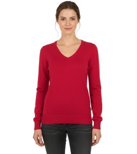 Pull en maille rouge à col V pour femme, en coton premium 133-002