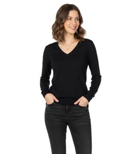 Modischer Damen Strick-Pullover mit Ton in Ton-Ellenbogen-Stoffpatches Merinowolle 0134005009 005 Schwarz