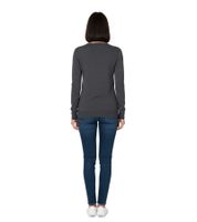 Suéter de punto moderno para mujer con coderas a tono, lana merino, talla 134-328, gris