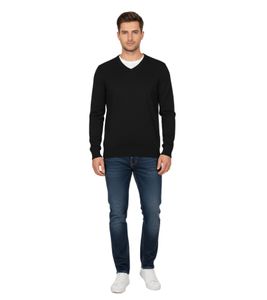 Stylischer Herren Strick-Pullover mit V-Ausschnitt Premium-Baumwolle 143-005 Schwarz