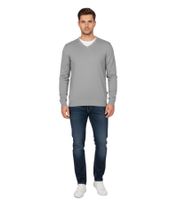 Stylischer Herren Strick-Pullover mit V-Ausschnitt Premium-Baumwolle 143-015 Grau