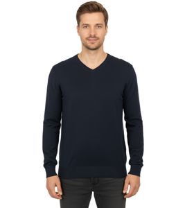 Stylischer Herren Strick-Pullover mit V-Ausschnitt Premium-Baumwolle 143-034 Dunkelblau