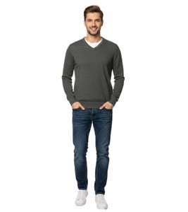 Modischer Herren Strick-Pullover mit Ton in Ton-Ellenbogen-Stoffpatches Merinowolle 0144328003 328 Grau