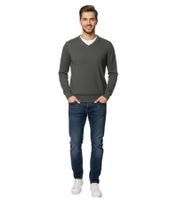Pull en maille pour homme avec empiècements ton sur ton aux coudes, laine mérinos 0144328003 328 Gris