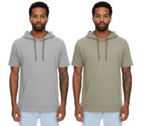 Sweat à capuche, t-shirt ou sweat d'été EIGHT2NINE pour homme, en coton, manches courtes, coloris gris clair ou kaki