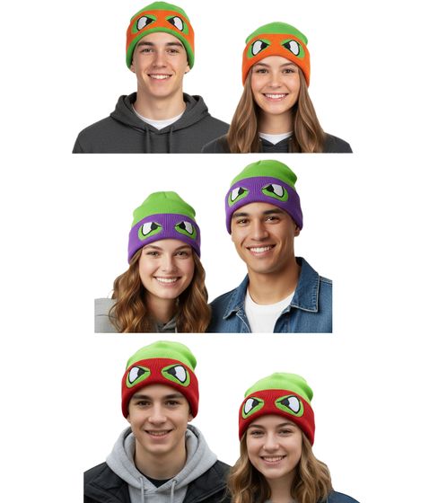 Teenage Mutant Ninja Turtles Beanie Strick-Beanie Fan-Artikel KC07Q Grün im Charakter-Design Raphael (Rot) Donnie (Violett) Michelangelo (Orange)