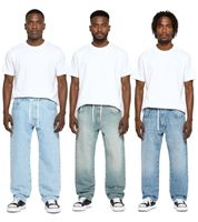 Stylish men's jogger-style jeans, baggy leg denim with drawstring, BR-12000, blue, available in various colors: Pacific Blue, 90s Blue, or Heaven Blue