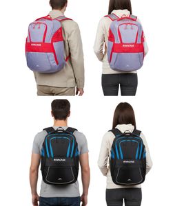Rivacase Mercantour Backpack with 15.6" Laptop Compartment, Everyday Backpack, 20L, 5225 in Gray/Red or Black/Blue