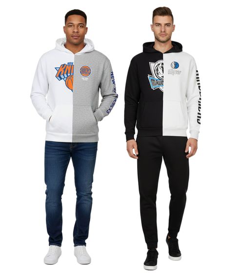 Hollister X NBA Men's Hoodie with Team Logo Print, Cotton Pullover 322-221-1590, featuring the New York Knicks in Gray/White or the Dallas Mavericks in White/Black