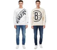Hollister X NBA Men's Cotton Sweatshirt with Team Logo Print, Long Sleeve Shirt 322-224-0042 in Gray and Beige
