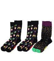 Lot de 3 paires de chaussettes en coton Happy Socks Édition Fêtes, imprimé verres à champagne, cocktails et confettis - Coffret cadeau P001723 Noir/Multicolore