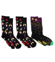 Lot de 3 paires de chaussettes en coton Happy Socks Édition Fêtes, imprimé verres à champagne, cocktails et confettis - Coffret cadeau P001723 Noir/Multicolore